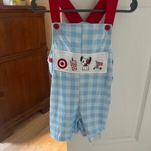 Kids Blue Checkered Overalls with Red Straps